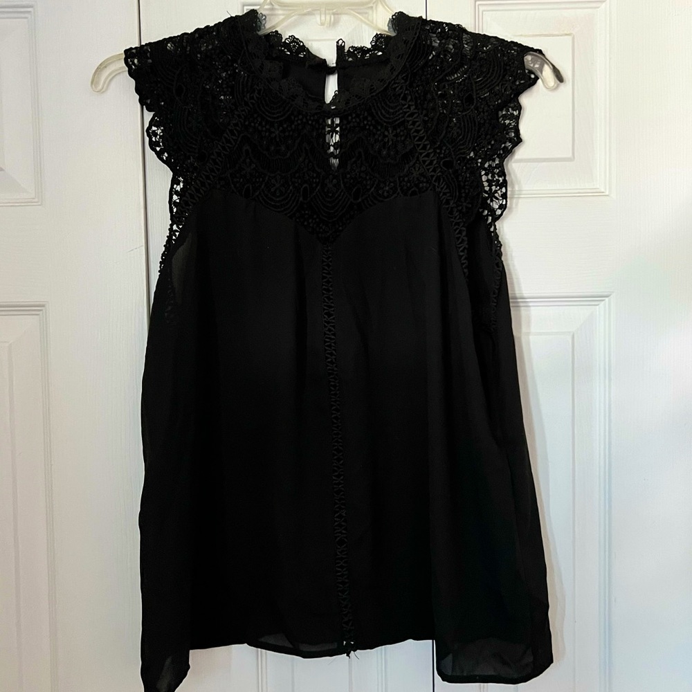 SHEIN sleeveless lace high neck plus size black blouse